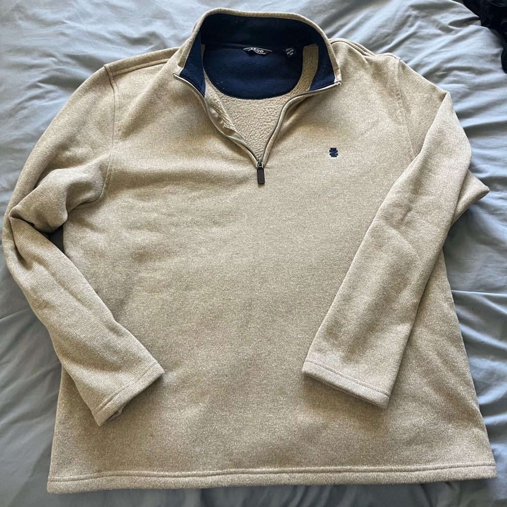 IZOD Mens XXL Beige Quarter Zip Sherpa Fleece Pullover Sweater Cozy Winter